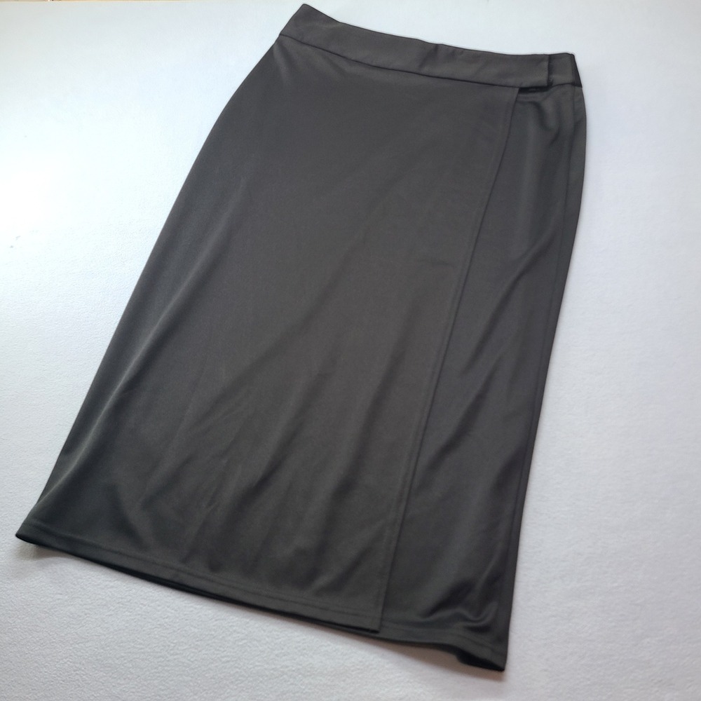 Ashley Stewart Maxi Skirt Women 18/20 Black New Wrap Front Made in USA Office